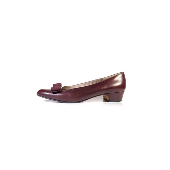 VTG Salvatore Ferragamo Boutique Vara Bow Low Pumps Bordeaux Womens Size 7 - Picture 7 of 8